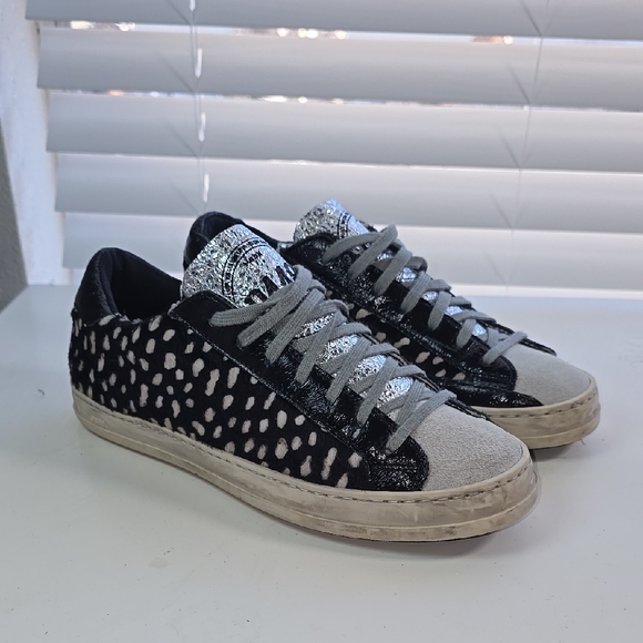 P448 Shoes - P448 Black and Silver Calf Patterned Sneakers